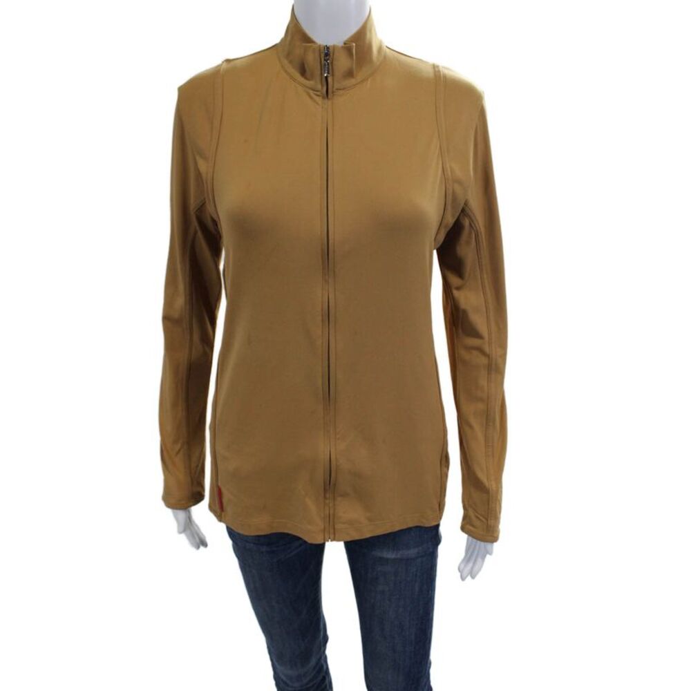 Bugatchi Women Windbreaker Jacket Tan Zip Mock Neck Long Sleeve Army Size M